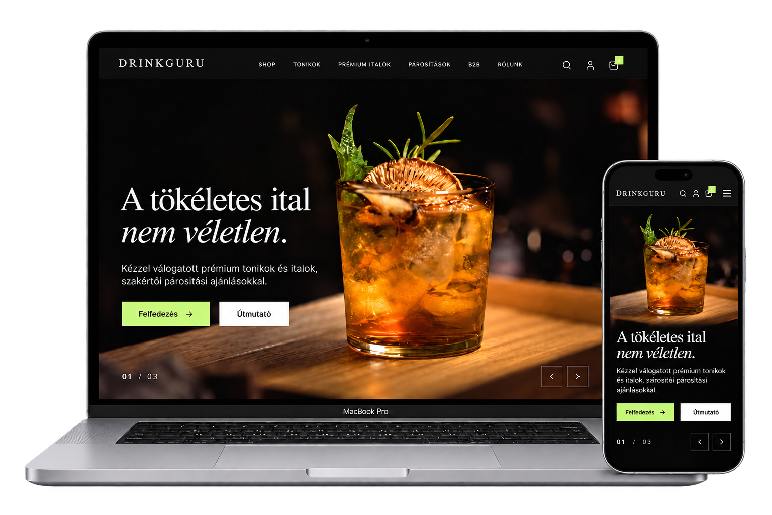 DrinkGuru webshopja laptopon és mobilon